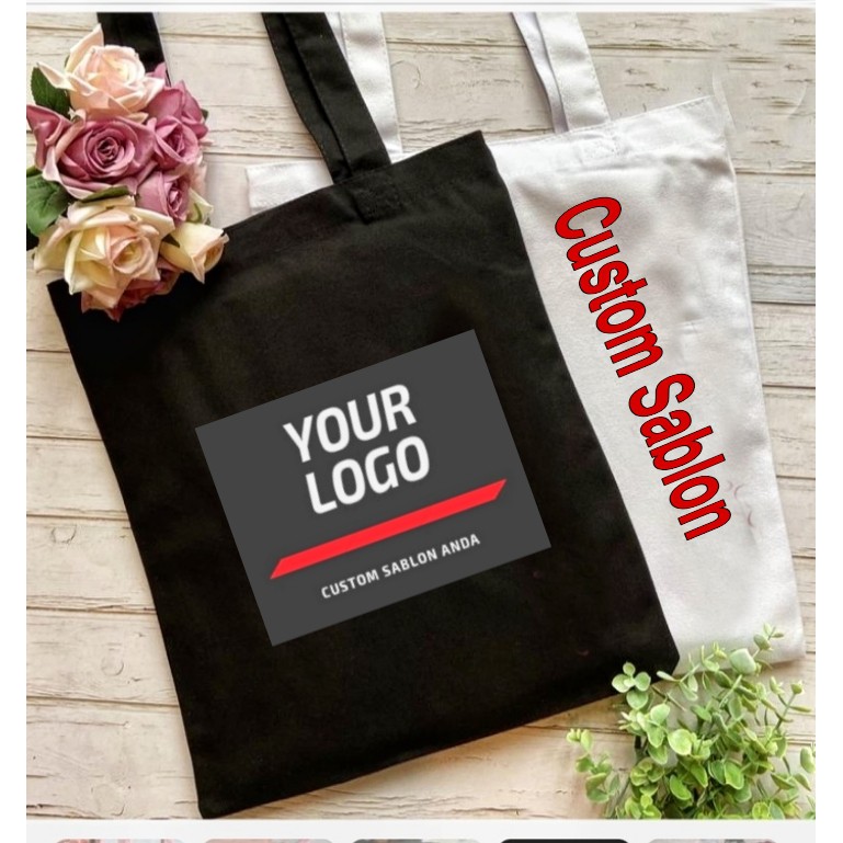 CUSTOM TOTEBAG KANVAS/TOTE BAG TAS BELANJA/SHOPPING BAG PAKAI PEREKAT BISA POLOS BISA CUSTOM SABLON