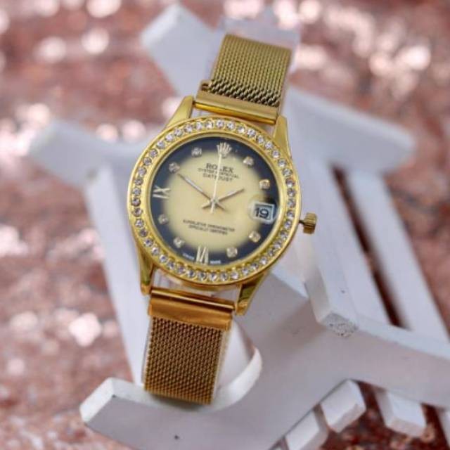 [✔COD] JAM TANGAN MAGNET PASIR TGL AKTIF // JAM TANGAN WANITA MURAH BATAM-Gold