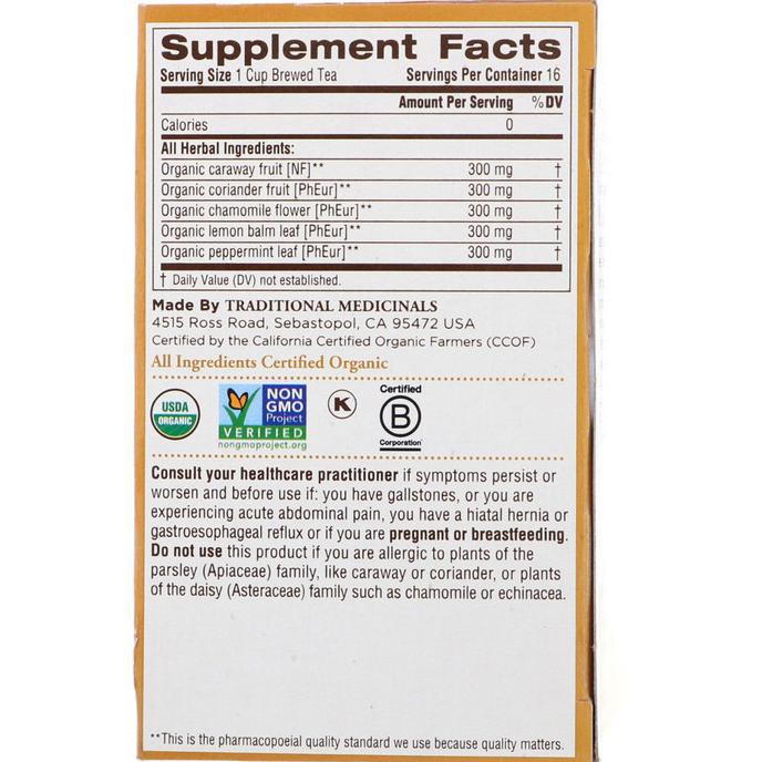 

TRADITIONAL MEDICINALS DIGESTIVE TEAS ORGANIC GAS RELIEF TEA - 24 G