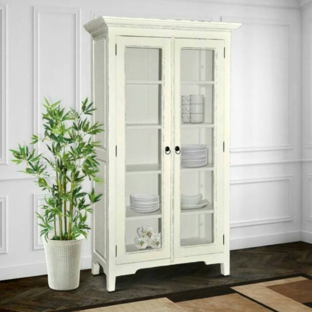 Lemari pajangan duco putih  kaca ( woodmahogany )