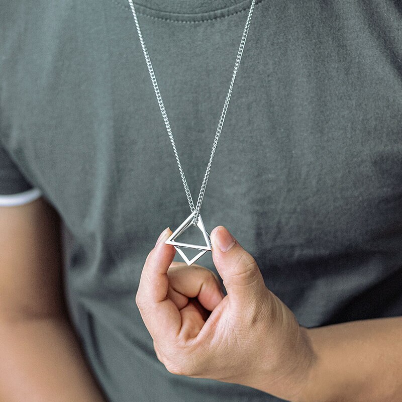 Square Triangle Rock Necklace,Geometric Stacking Streetwear Hip Pop Necklace Couple Necklace