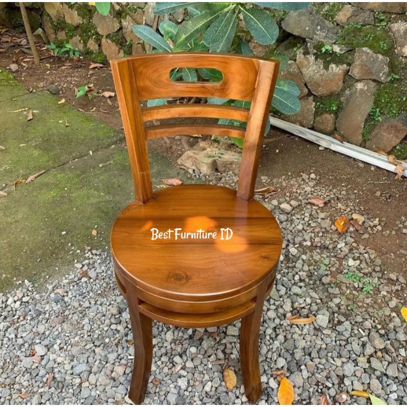 Kursi Cafe Bulat Kayu Jati Minimalis - Kursi Makan Jati