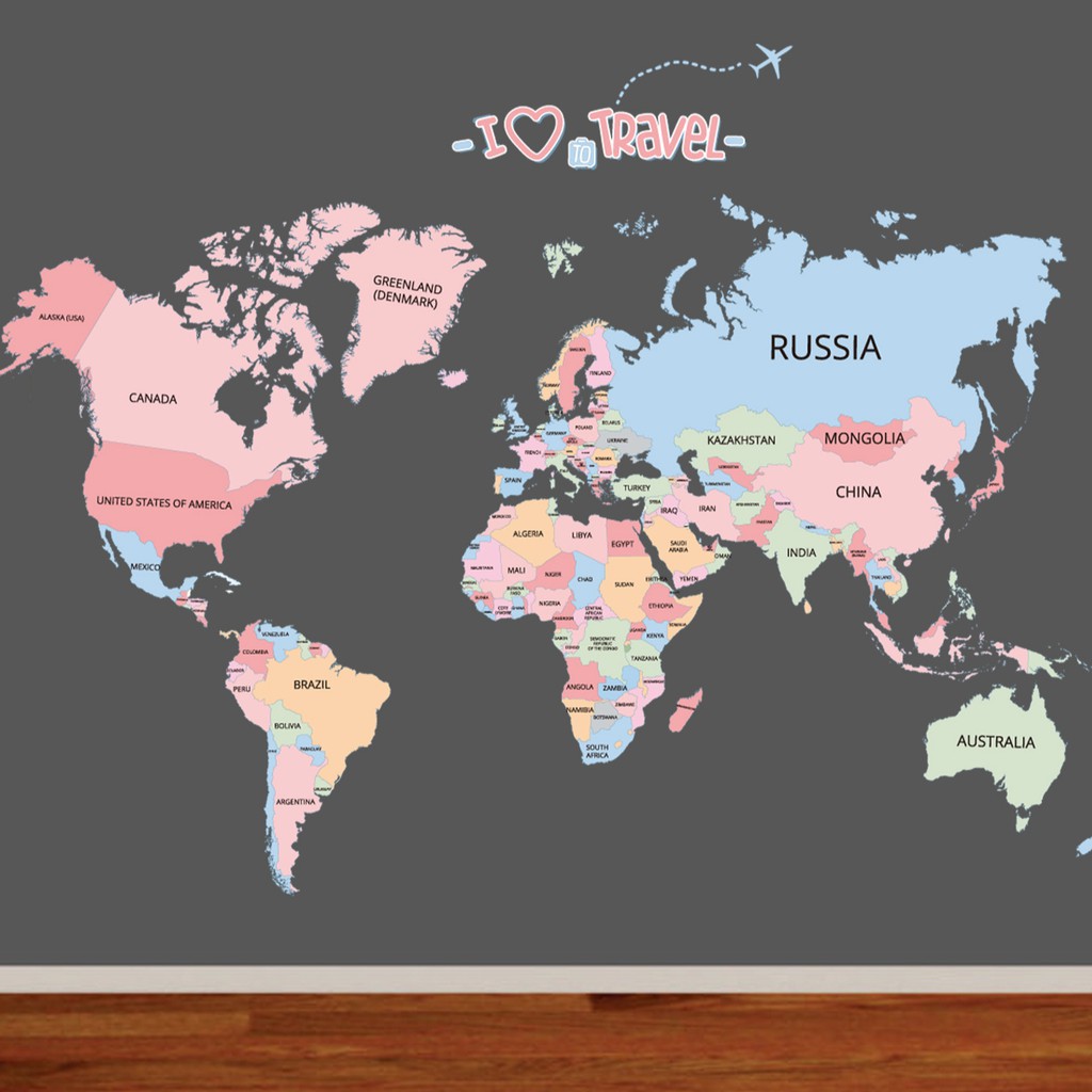 RELIZA Wall sticker peta dunia i love travel map in the world ABC1055 Stiker Dinding