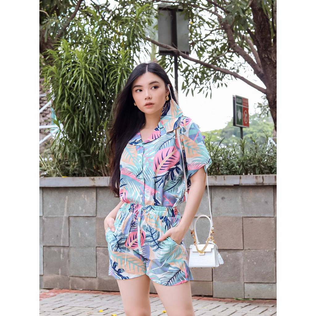 Set Hawaian Short / Tie Dye Shortsleeve /Bali Set / Tie Dye One Piyama / Celana Pendek All size-HP HAWAIAN TROPICAL