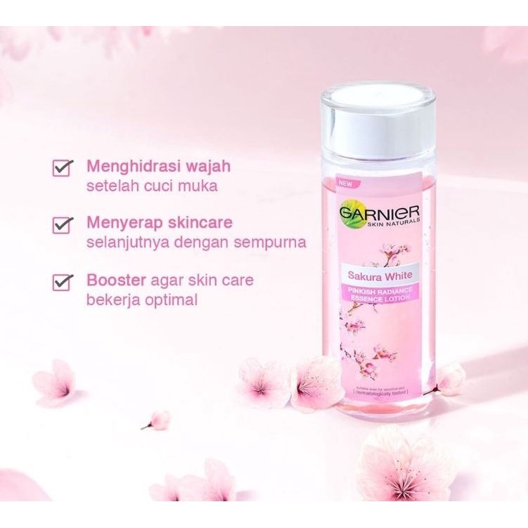 Garnier ESSENCE SAKURA Glow White Hyaluron WATER GLOW / PINKISH RADIANCE Essence Lotion - 100ml / 30ml - Skincare Kulit Glowing White - Ukuran Besar Kecil Hyaluronic Acid Garnier Pink Toner Hydrating Pinkis Esence Esens Essens Essen