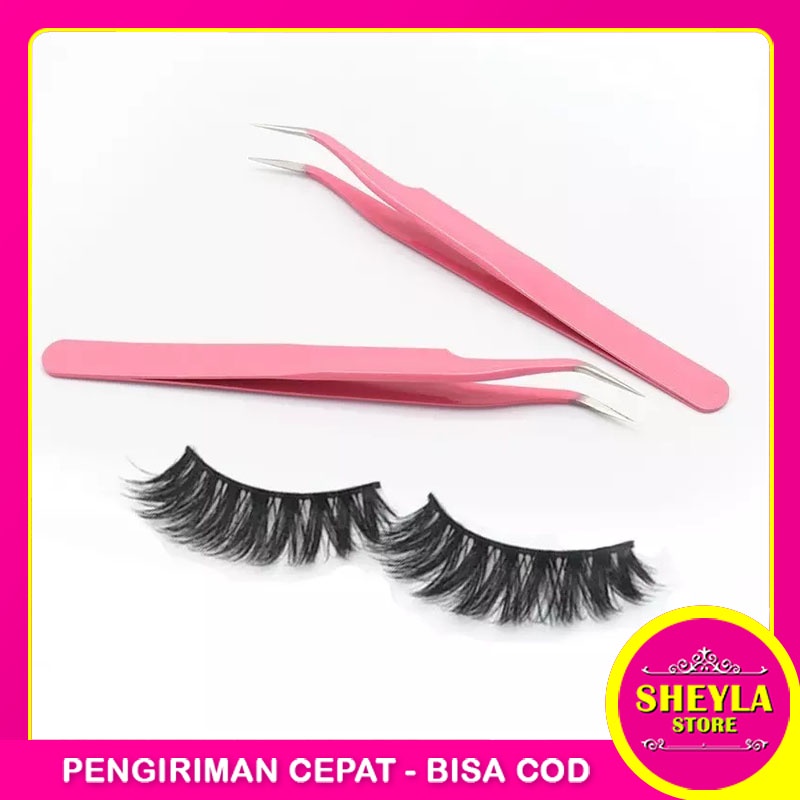 Pinset Bulu Mata Bengkok Pink / Penjepit Tweezers Eyelash Extension / Pen jepit Multifungsi Murah / TV-115