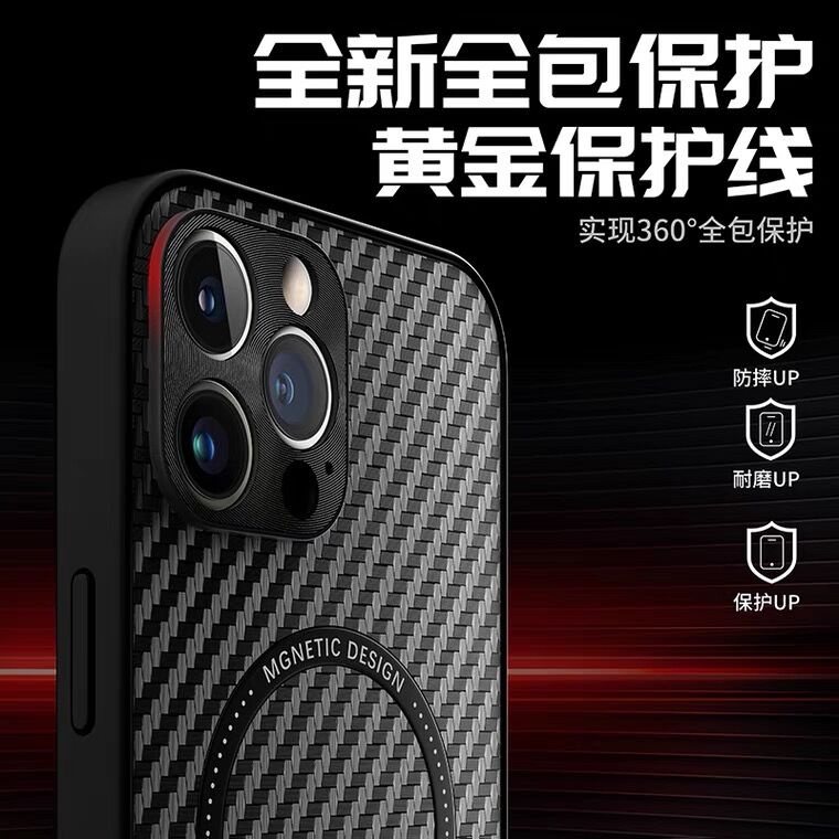 New! ! Magnetic for (iPhone 11 Pro Max 12 Pro Max 13 Pro Max) Carbon Fiber Leather Matte Composite