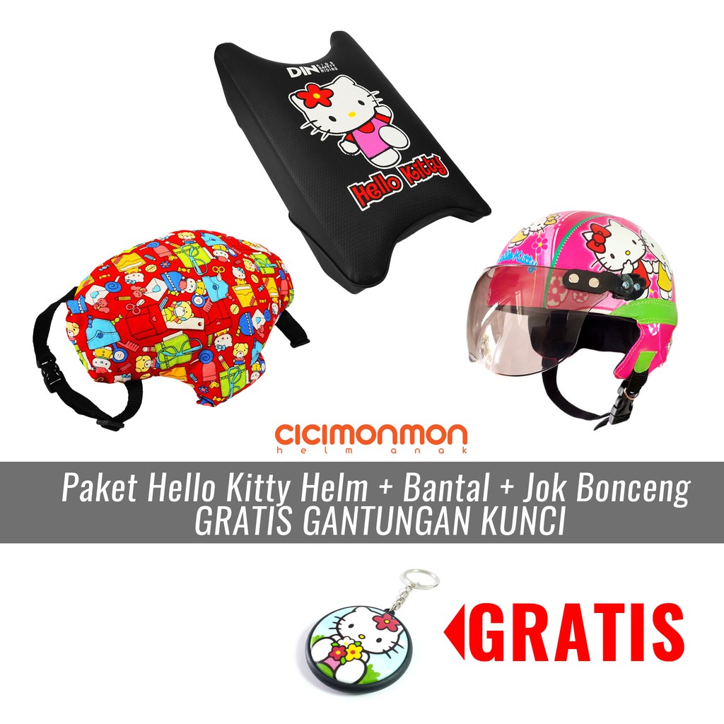 GRATIS GANCI Paket Hello Kitty Helm + Bantal + Jok Bonceng