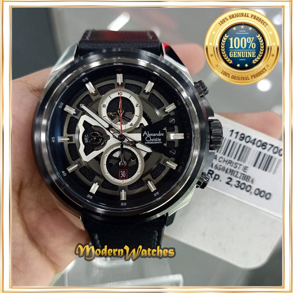 Jam Tangan Ori Pria Alexandre Christie AC 6504 Black Silver Hitam Alexander Christi Terbaru Cowok