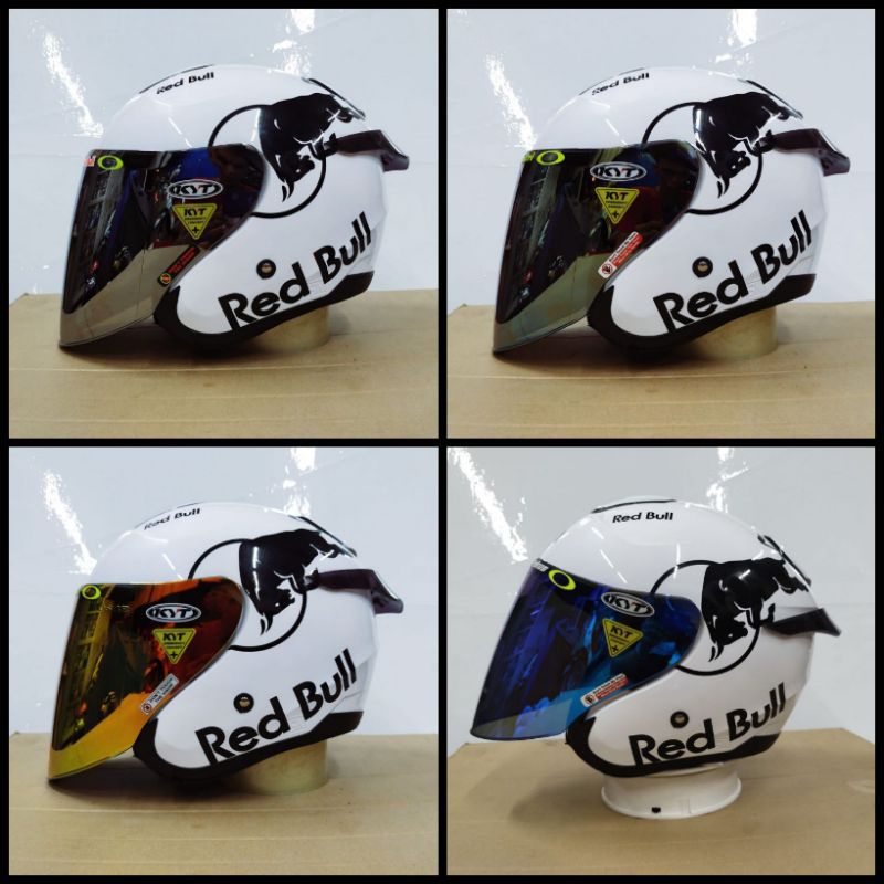 helm kyt kyoto white paket ganteng free spoiler dan stiker red bull 100%original dan bisa((COD))