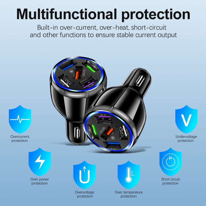 [1Pcs Mini USB Port Fast Charging Car Charger] [15A 5 Ports LED  Car Fast Charger Adapter Compatible with  Universal iPhone And Android phone]