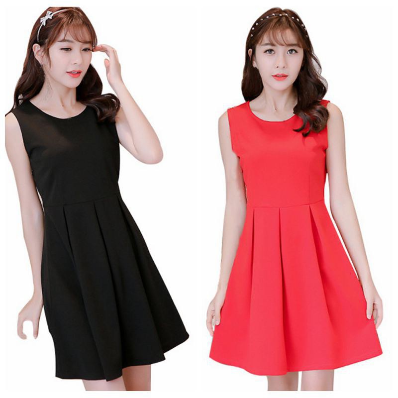 Dress Tanpa Lengan Model Slim Elegan, Warna Polos, Gaya Korea