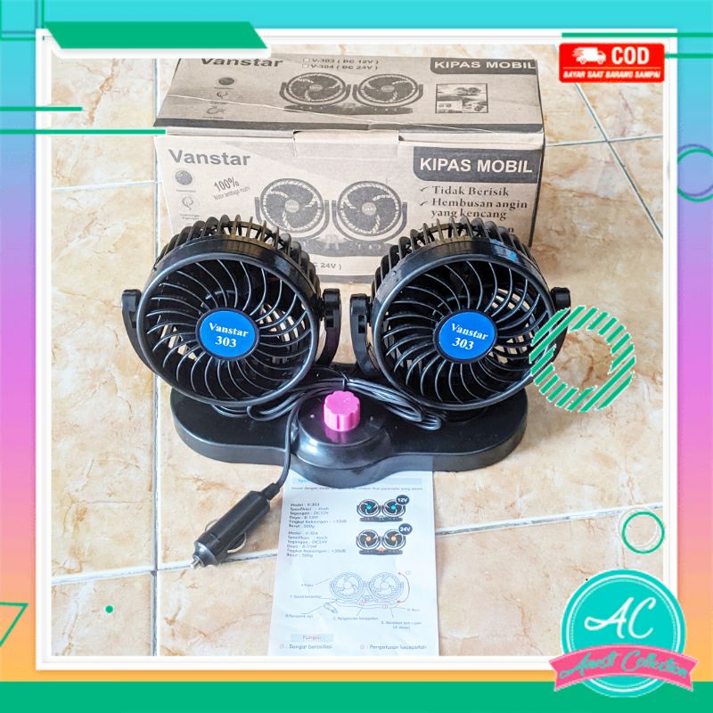 Original Vanstar Kipas angin mobil 12v putar rotasi 360 derajad car cooling double fan