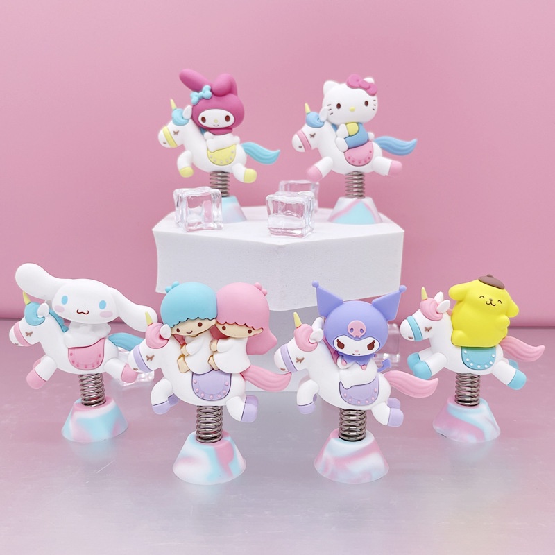 Mainan Action Figure Sanrio Carousel Cinnamoroll Kuromi HelloKitty 6 Model Untuk Hadiah Ulang Tahun Anak Perempuan