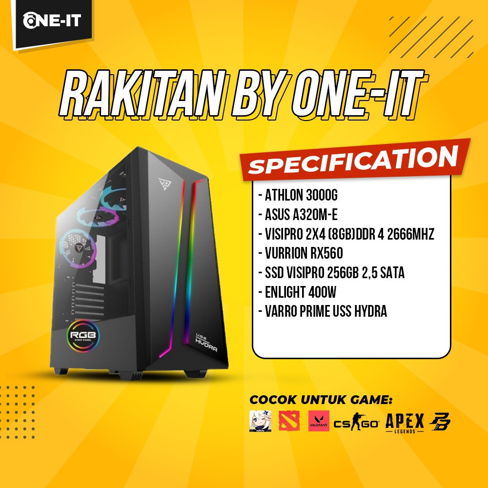PC Rakitan Athlon 3000G | rx560 | RAM 8 GB | SSD 256 GB