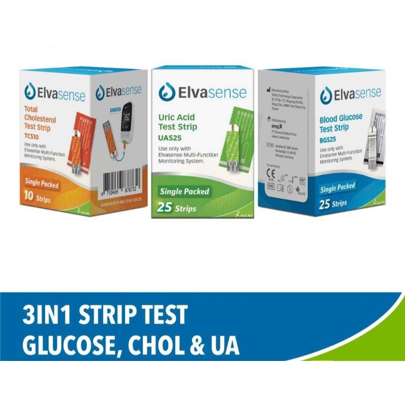 Strip Isi Ulang Elvasense 3in1 / Elvasense Gula Darah, Asam Urat, Kolesterol