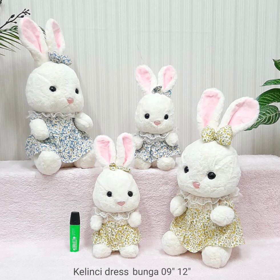 Boneka Kelinci Dress Renda Bunga Pita Rabbit Animal Bahan Lembut