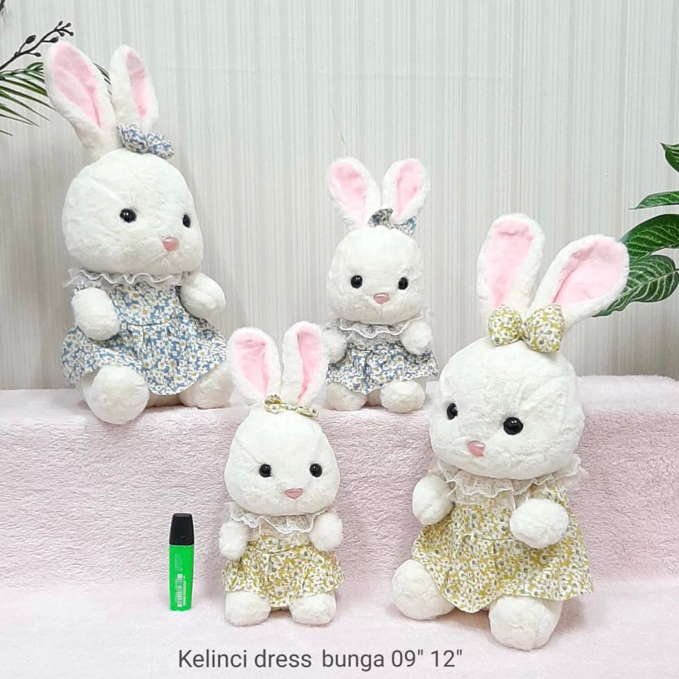 Boneka Kelinci Dress Renda Bunga Pita Rabbit Animal Bahan Lembut