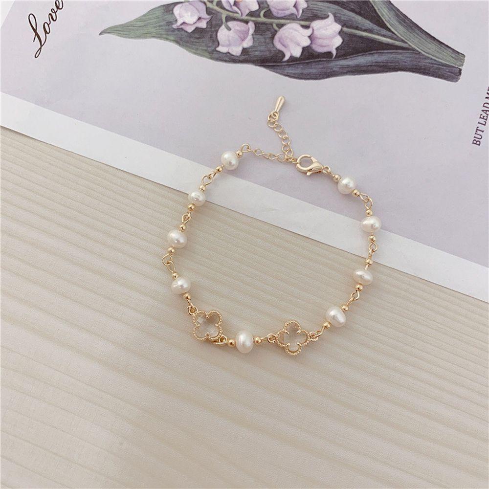 [Elegan] Gelang Semanggi Beruntung Lucu Temperamen Unik Mutiara Yang Dapat Disesuaikan Aksesoris Perhiasan Pesta Korea Style Jewelry