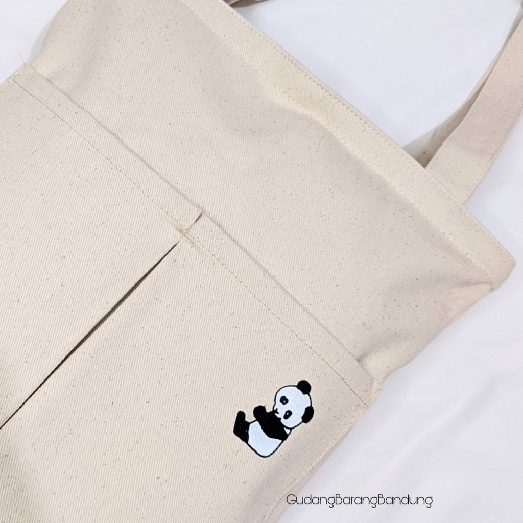 Tote bag Canvas polos RAHMA PANDA Resleting  dan Double Saku Tambahan Di Depan