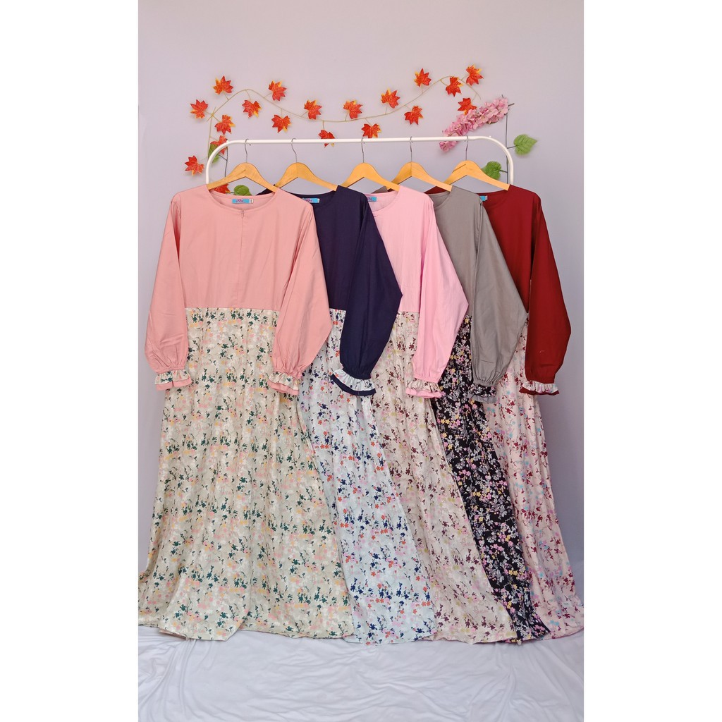 Gamis Cantik Model Zahira Kekinian Tangan Terompet Katun Jepang Original Khanza