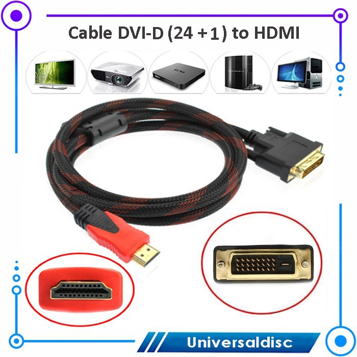 Kabel DVI To HDMI 1.5m Gold Plate DVI-D Pin 24+1 Hight Quality