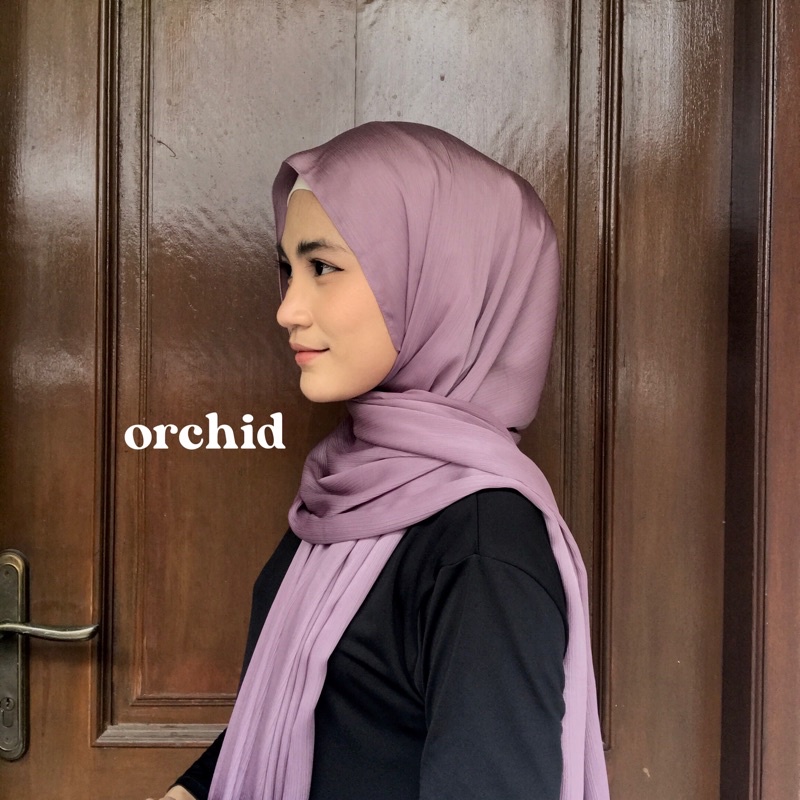 Pashmina Premium Satin Silk Malaysia Textured Crinkle (JAHIT TEPI KECIL SUPER RAPI)-Orchid