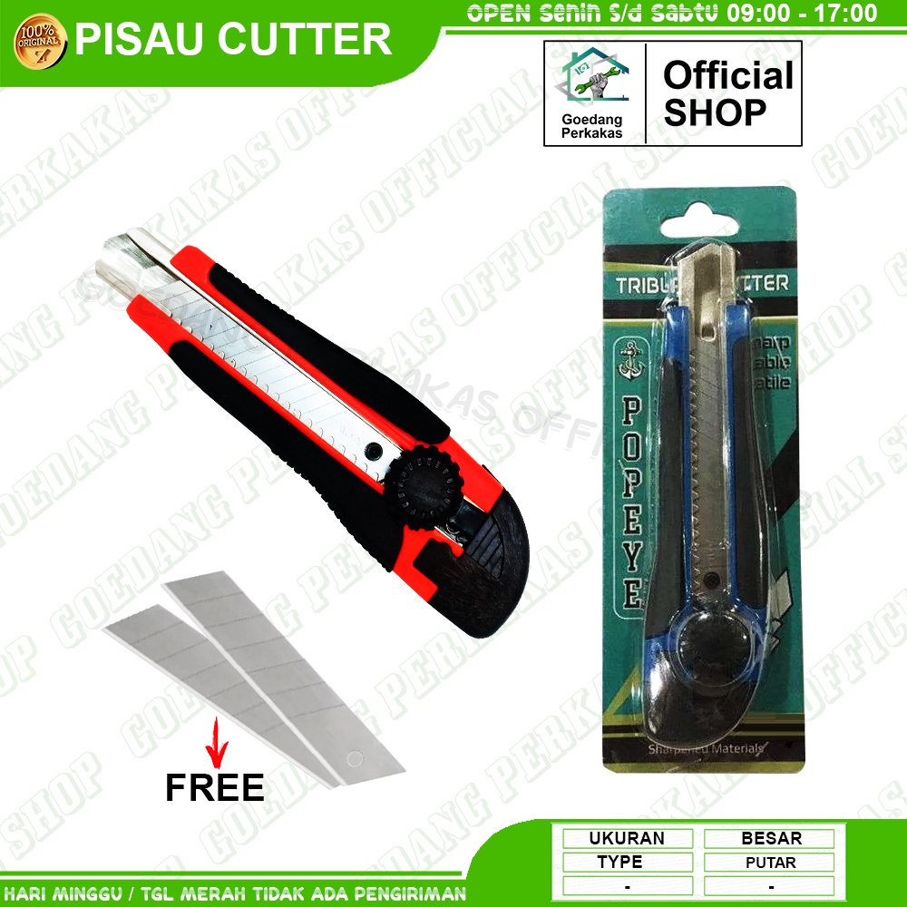 

Pisau Cutter Besar 3 Blade Popeye Gagang PVC Lapis Karet