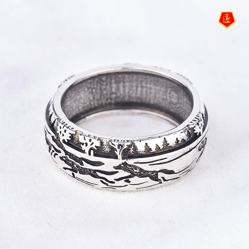 [Ready Stock]New S925 Silver Vintage Carved Wolf Ring