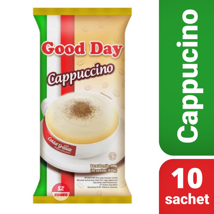 

Kopi Good Day Cappucino isi 10 Sachet plus Cocoa granule.