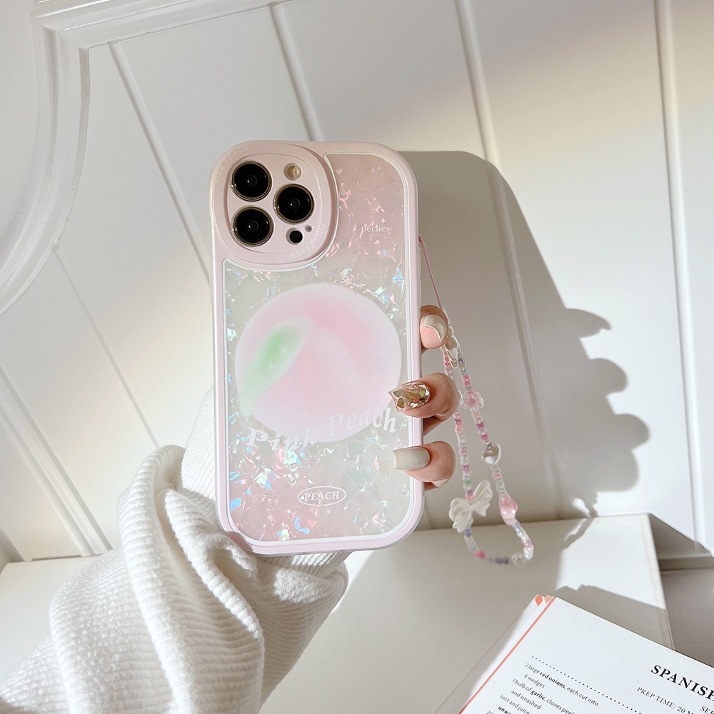 IPHONE Musim Panas Pink Peach Ponsel Cover Motif Kerang Manik-Manik Rantai Case Pelindung Untuk Iphone7 8 PLUS X XR XS 11 12 13 14 Mini PRO MAX SE 2020