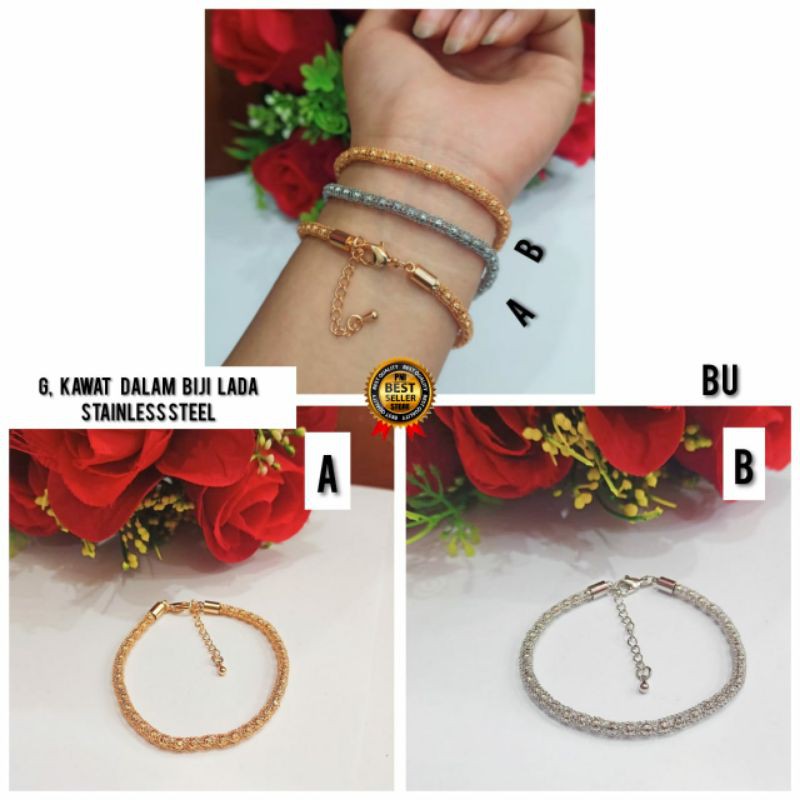 Fourfashion Gelang Kawat Dalam Biji Lada Stainless steel Kekinian PD010