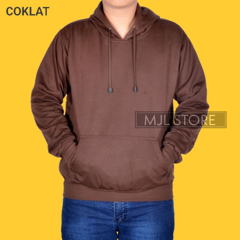 (promo) Jaket jumper hoodie polos L,XL,XXL pria wanita coklat mjl store