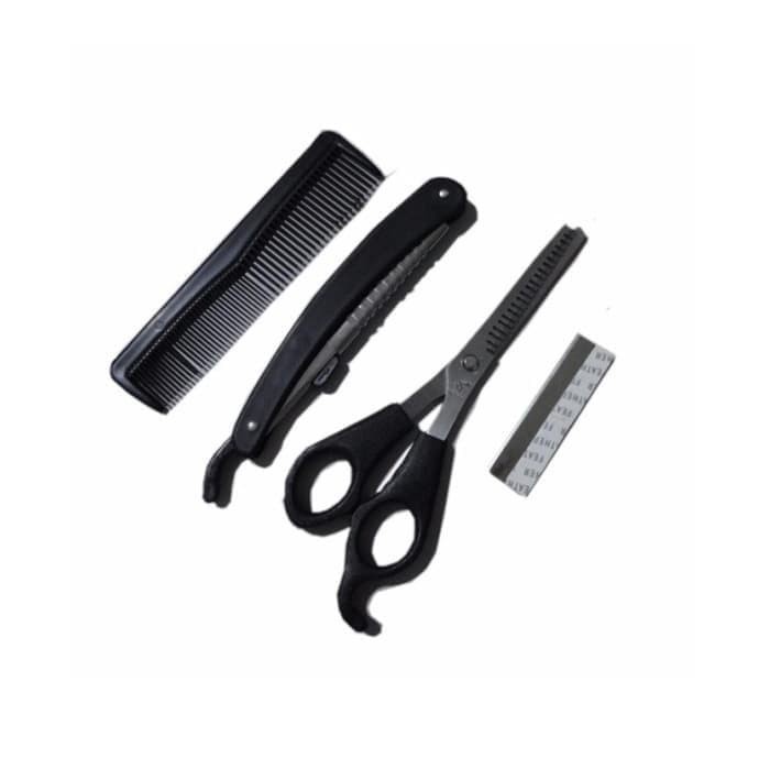 SS3- Gunting Rambut Set 3pcs Gunting Sasak - Sisir - Pisau cukur lipat