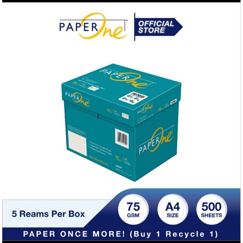 

Paper One kertas hvs A4 75 gram - Box isi 5 rim.