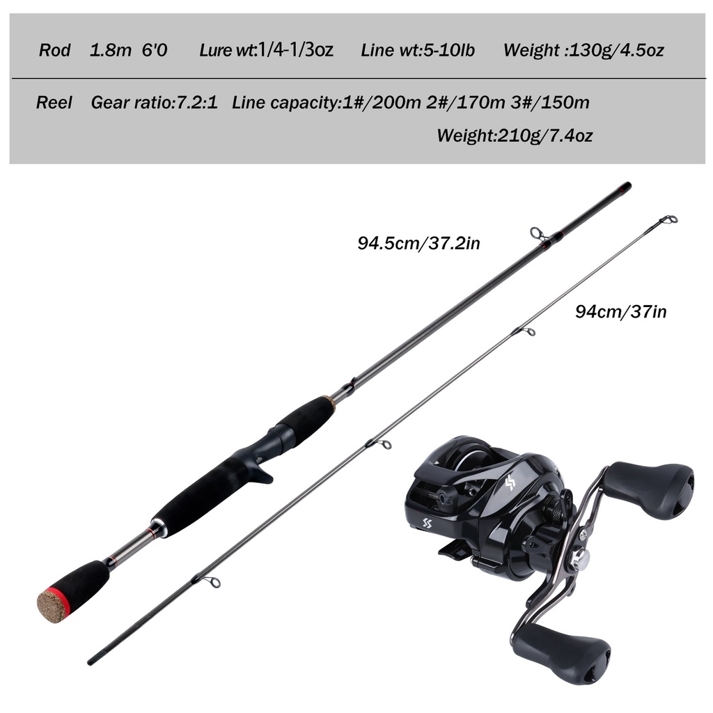 Sougayilang 1.8M 2 Bagian Casting Fishing Rod Dan 12 + 1BB Baitcasting Reel Line Rod Belt Set pancingan set lengkap