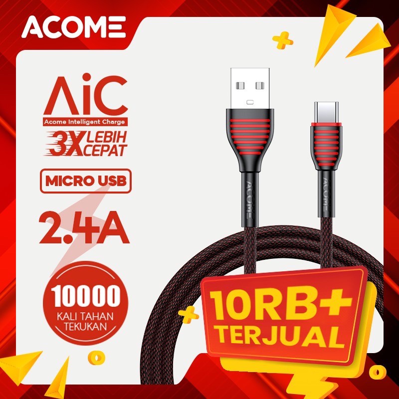 ACOME Kabel Data Micro USB 1 Meter cable  AiC Fast Charging Garansi Resmi 1 Thn ASM-010