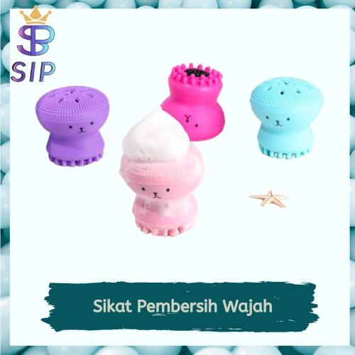 Sikat Pembersih Bentuk Gurita Kartun Warna Pink Bahan Silikon Lembut