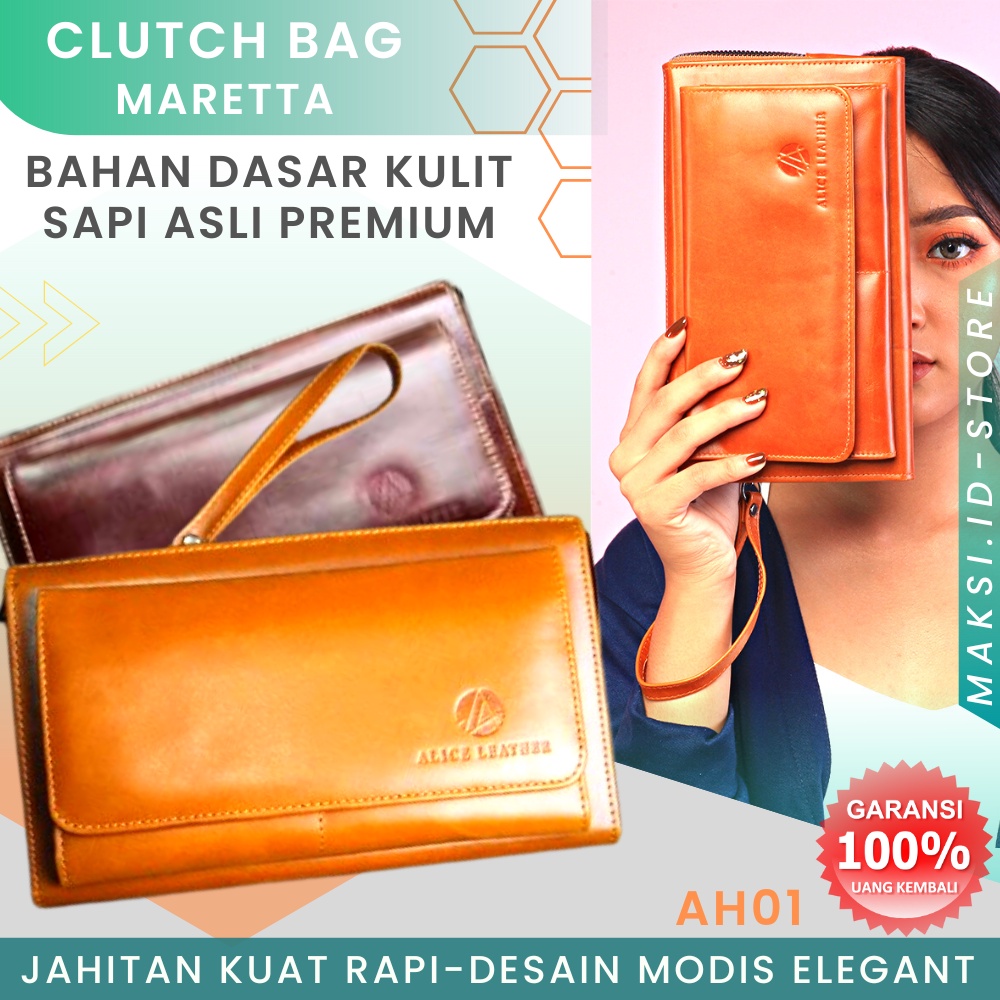 Dompet Kulit Wanita Dompet Kartu Pria Wanita Lipat Kulit Sapi Asli Original AH01 MARETHA WALLET Dompet Wanita Kulit Sapi Asli ALICE LEATHER AH01 KUALITAS TERJAMIN MEMUASKAN