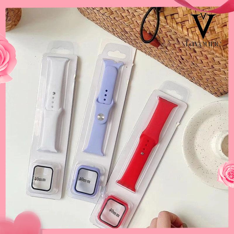 [COD]Strap Apple Watch 38mm 40mm 42mm 44mm + /Kasus Kaca Antigores /Tali Sport Band Iwatch Full Set Penuh Warna Karet Silikon-FA