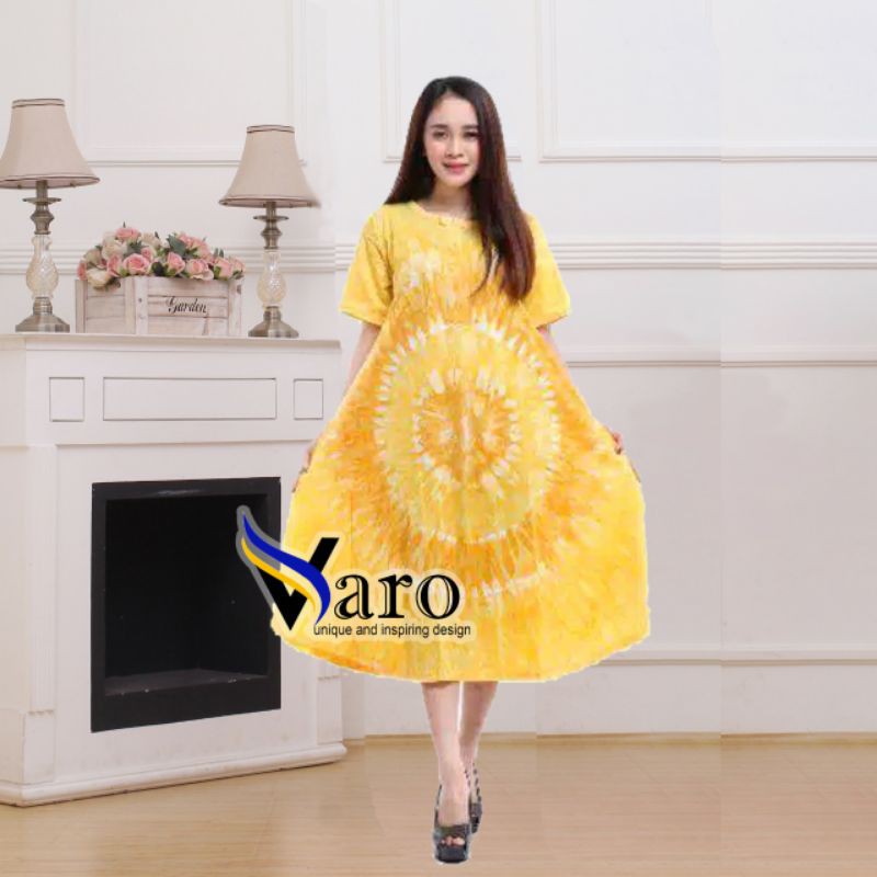[GROSIR] Daster Kaos Payung Busui Tiedye XXL Jumbo Klok A Busui Resleting-Zip Ow kuning