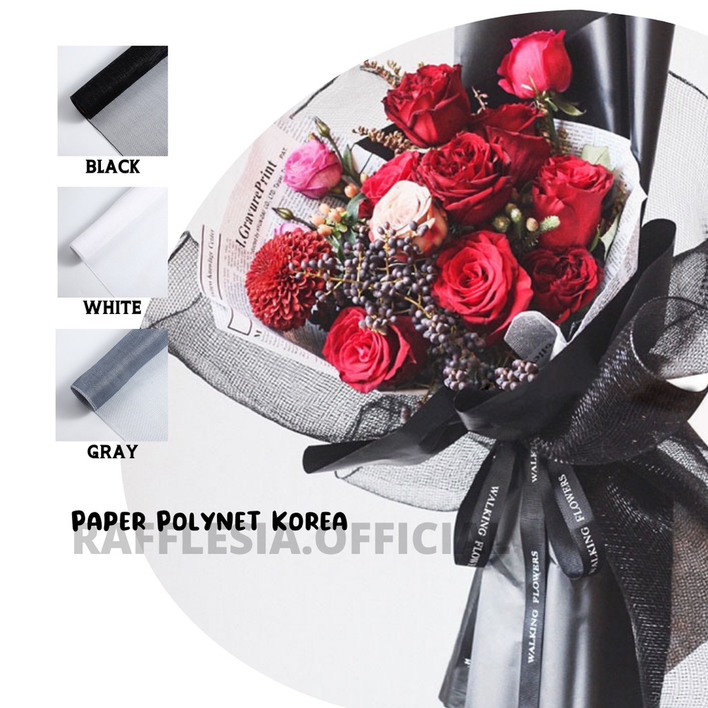 

Flower Wrapping Paper Polynet Korea / Mesh Roll Tile Jaring / Kertas Buket Bunga Florist