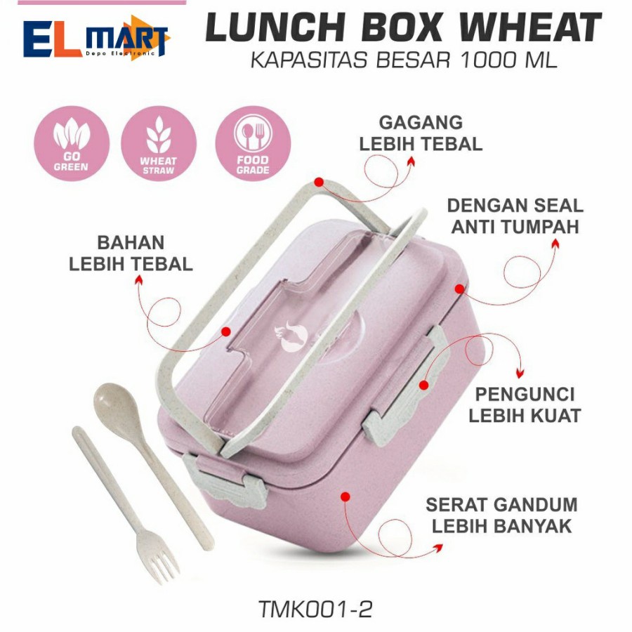 Kotak Makan Lunch Box Jerami Ada Pegangan Free Sendok Garpu LB03