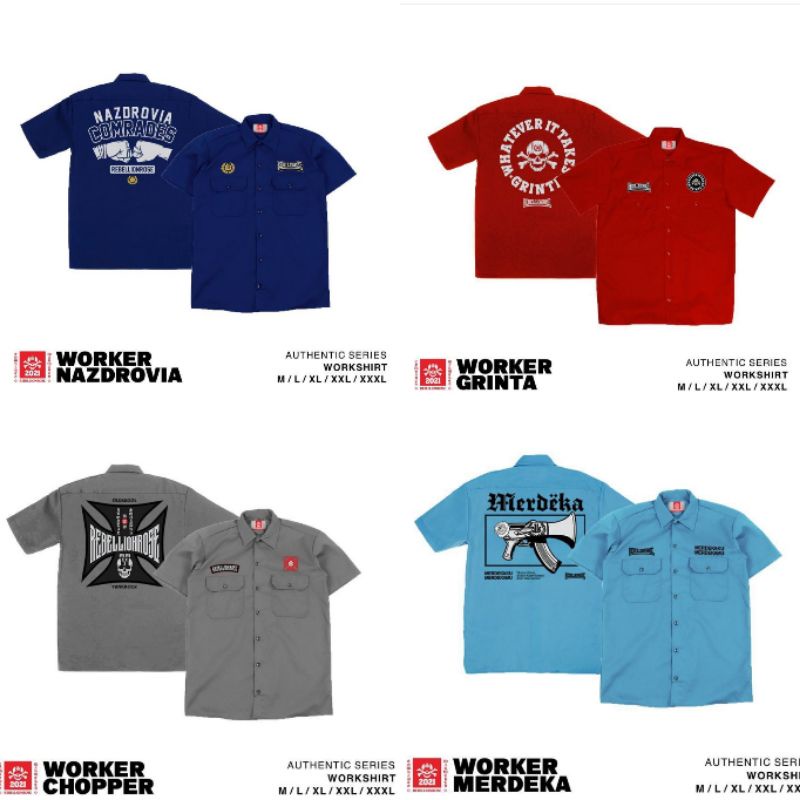 work T-Shirt Rebellion rose kemeja bordil Workshirt kemeja pendek Rebellionrose original murah berku