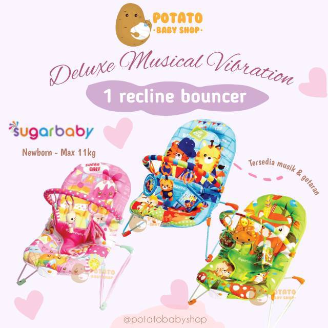 Bouncer Bayi Sugar Baby Deluxe Musical Vibration Bouncer 1 Recline