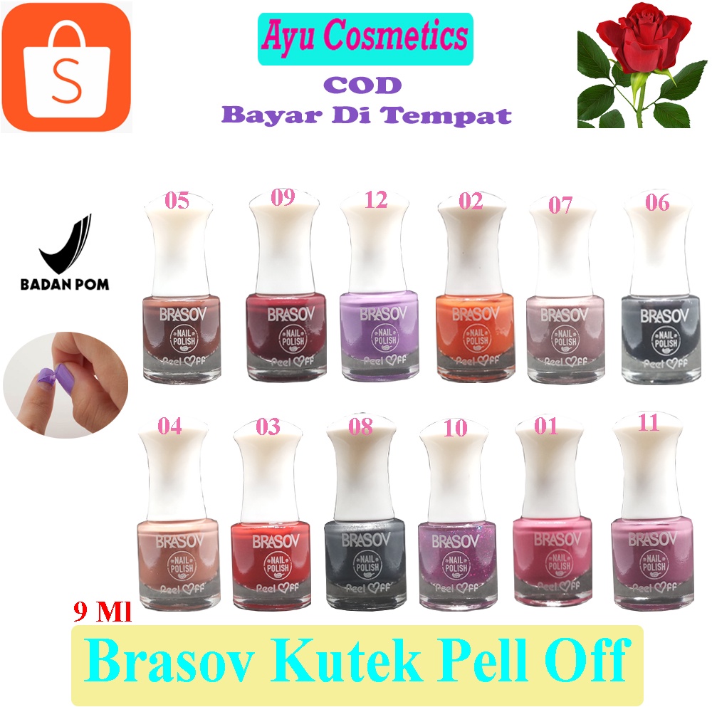 BRASOV Kutek / Cat Kuku Kupas 12 Pcs 9 ML Nail Polish Peel Off BPOM Kutex Muslimah