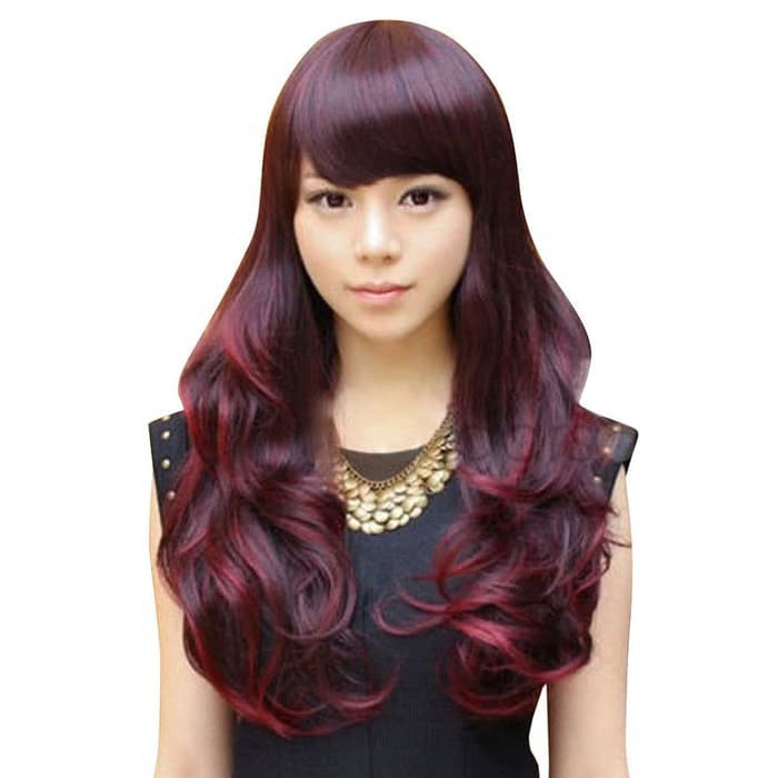 Wig elegan panjang red burgundy cosplay idol wanita karir