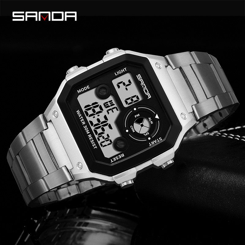 SANDA 408 Jam Tangan Pria Wanita Digital Tali Stainless Chronograph Anti Air WATCHKITE WKOS