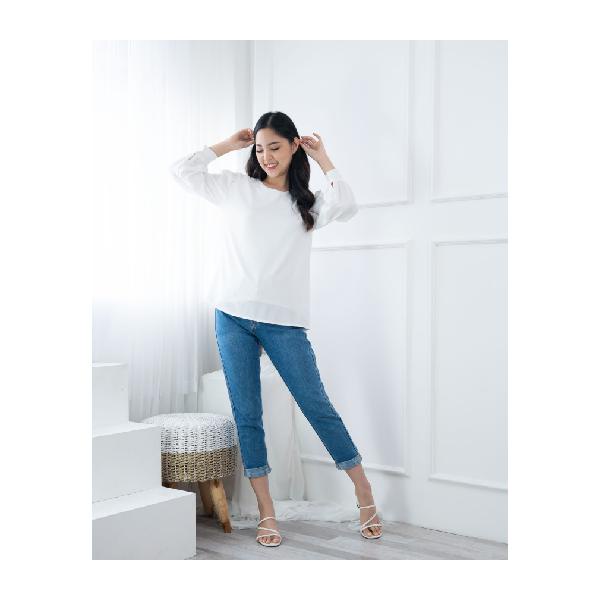 terlaris Reina Blouse Atasan Wanita Panjang Tangan Balon 2388 - Putih all size best seller