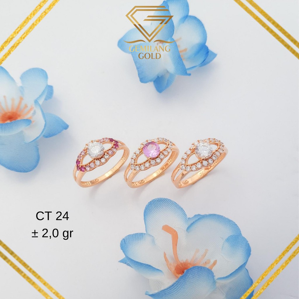 CINCIN WANITA EMAS ASLI WARNA MATA PUTIH UNGU QUEENY KADAR 300 CINCIN CEWEK SIMPLE (CT 24)
